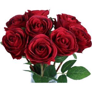 Artificial Roses Flowers with 8 Heads for Flower Arrangement (Red, 8)